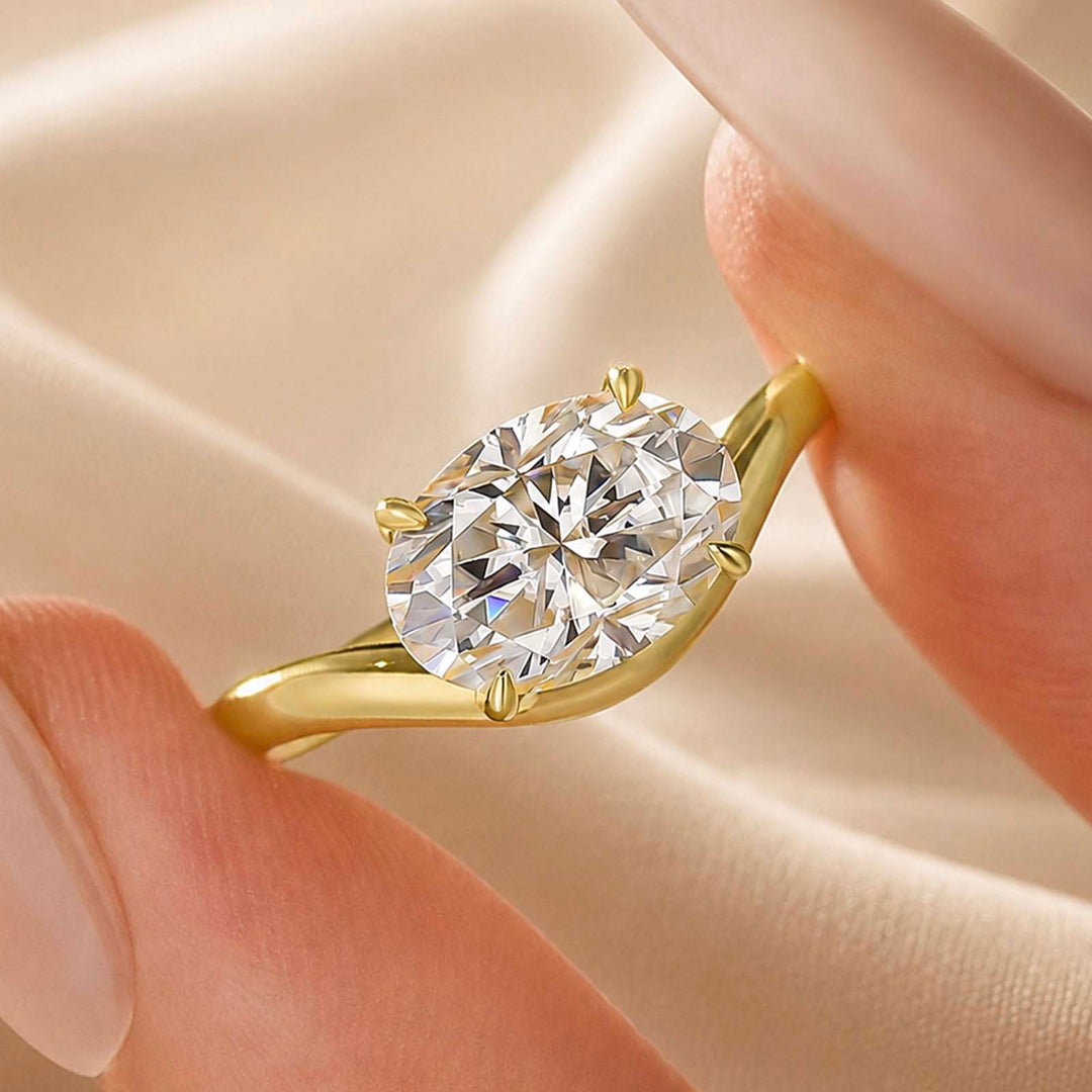 S925 Moissanite 2.5Ct Oval Cut Solitaire Ring 18K Gold Plated Promise Ring Everyday Wear Ring