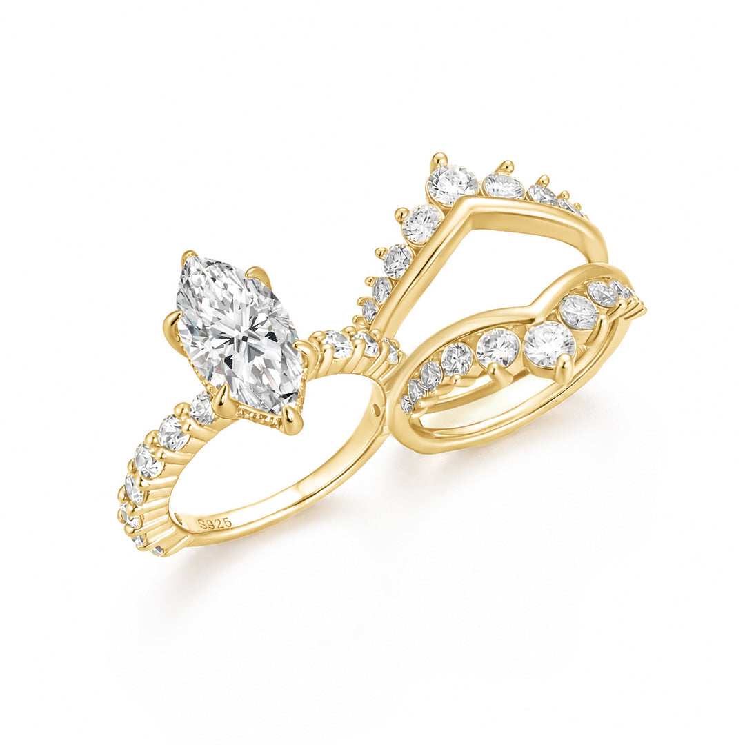 S925 Moissanite 3.0CT Marquise Cut Enhancer Ring With 1.7Ct Band In 18K Yellow Gold Plated Sterling Silver