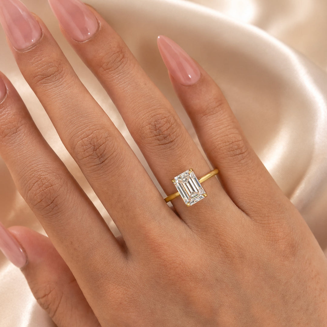 S925 Moissanite 3.5Ct Emerald Cut Solitaire Engagement Ring in 18K Yellow Gold Plated Sterling Silver