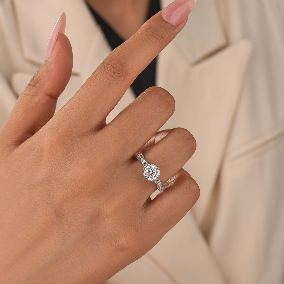 Rodiffy Moissanite 1.0C/2.0Ct  Round Cut Twist White Gold Promise Bridal Ring