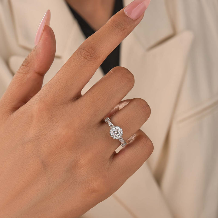 Rodiffy Moissanite 1.0C/2.0Ct  Round Cut Twist White Gold Promise Bridal Ring