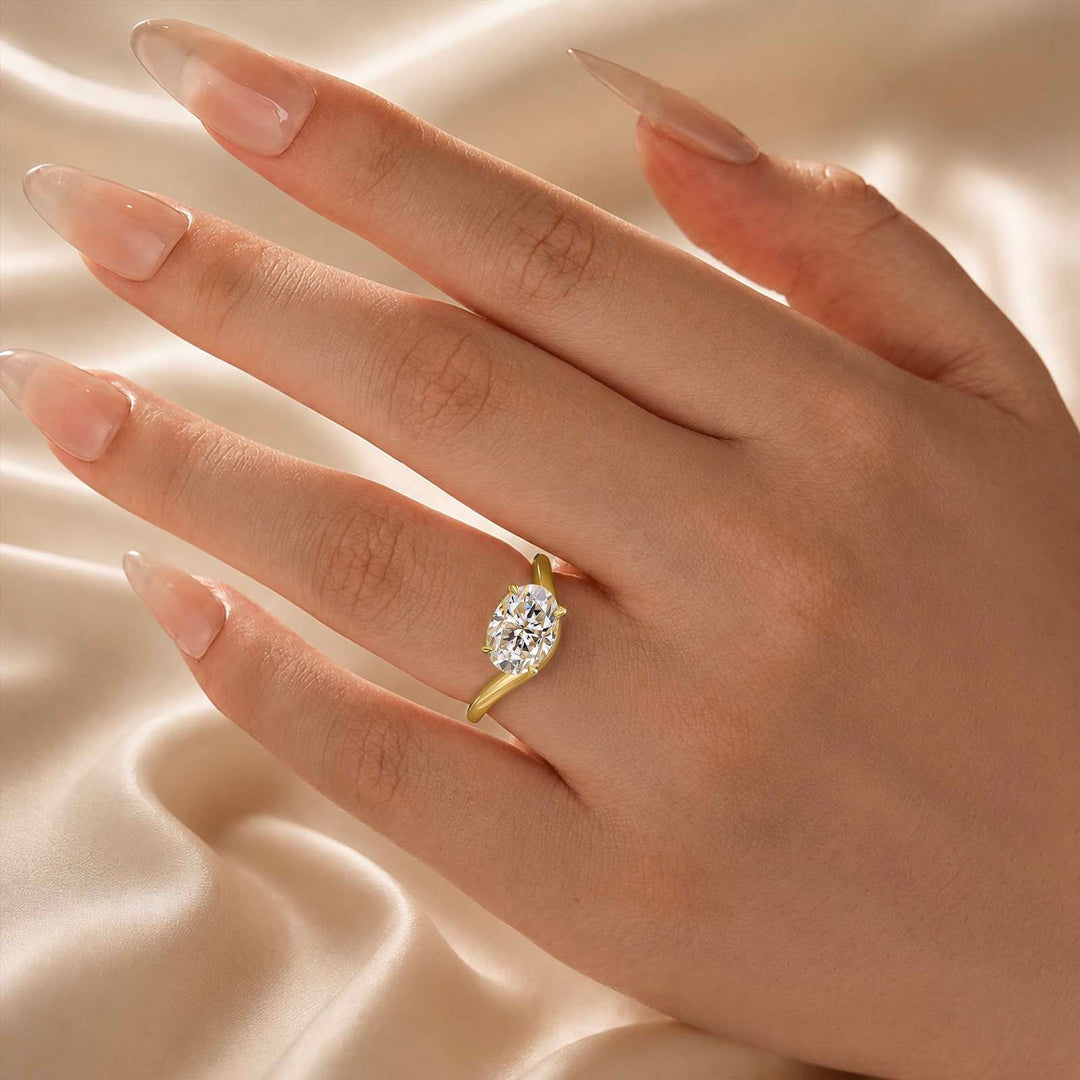 S925 Moissanite 2.5Ct Oval Cut Solitaire Ring 18K Gold Plated Promise Ring Everyday Wear Ring