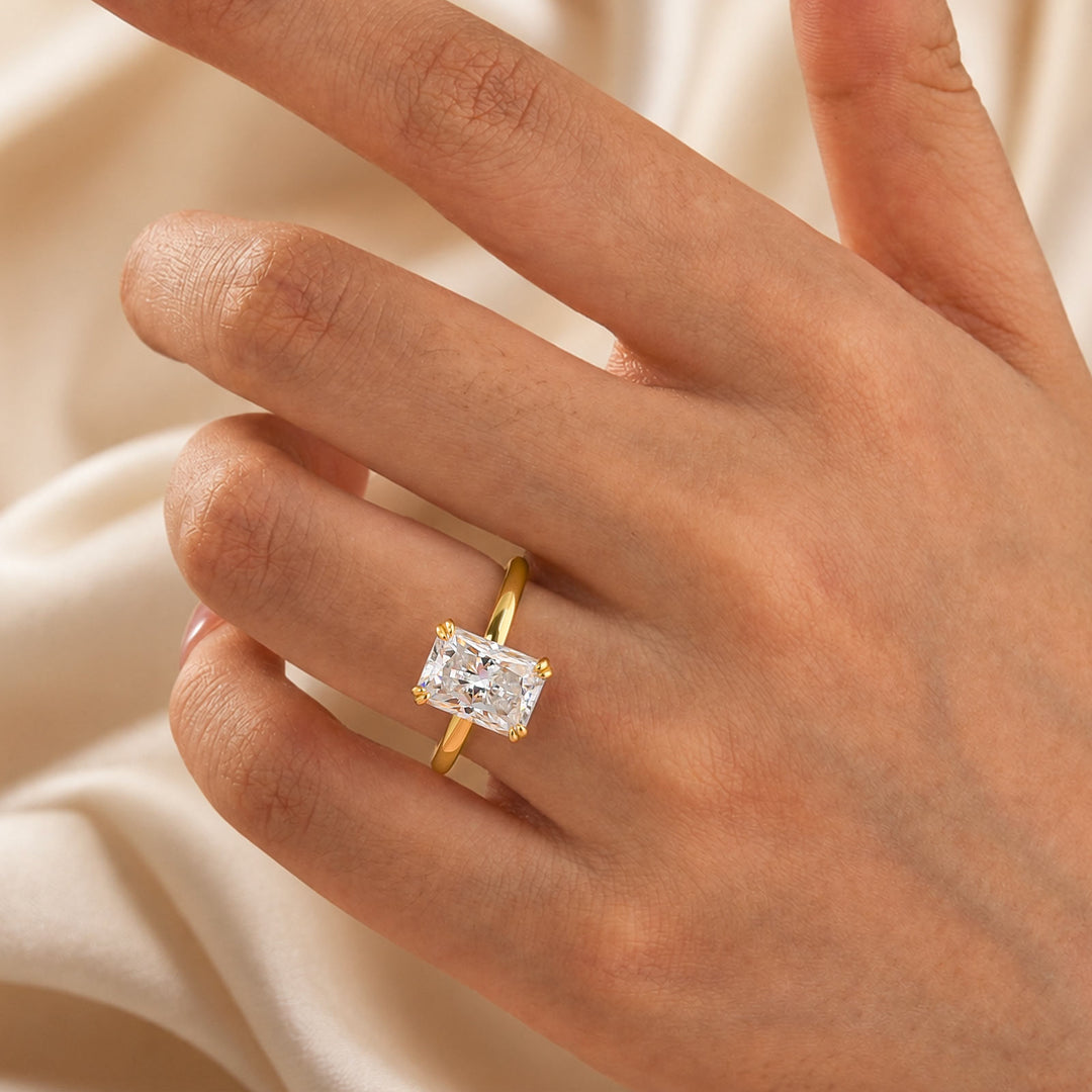 S925 Moissanite 3.5Ct Radiant Cut Hidden Halo Engagement Ring 18K Yellow Gold Plated Promise Wedding Ring For Women