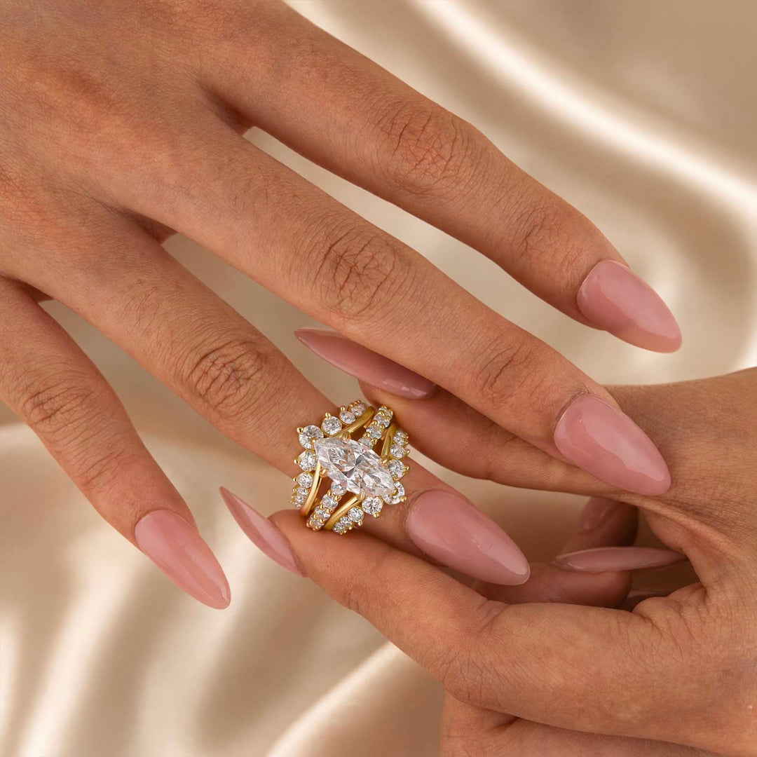 S925 Moissanite 3.0CT Marquise Cut Enhancer Ring With 1.7Ct Band In 18K Yellow Gold Plated Sterling Silver