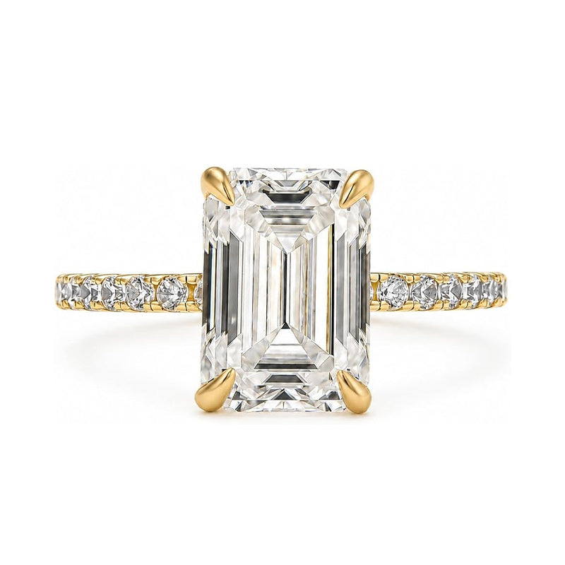 Rodiffy Moissanite 3.5 Ct Emerald Cut Yellow Gold Engagement Ring For Women