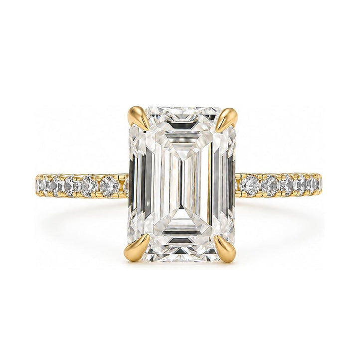 Rodiffy Moissanite 3.5 Ct Emerald Cut Yellow Gold Engagement Ring For Women