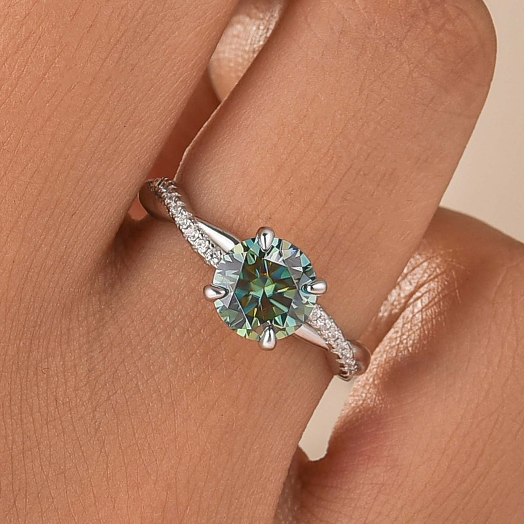 S925 Moissanite 1.2Ct Chic Round Cut Nature-inspired Green Twist Ring For Everyday Wear