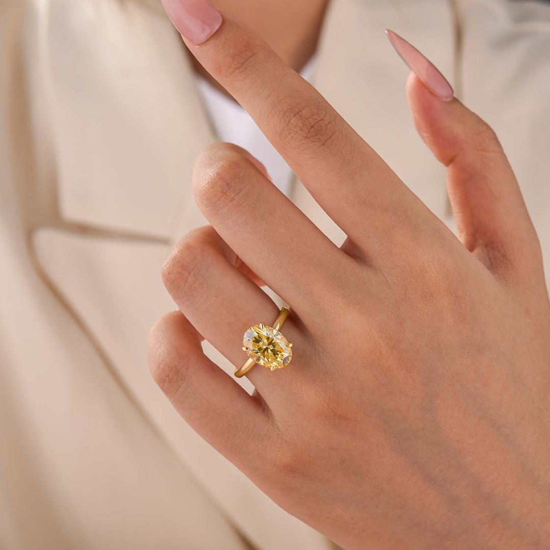 S925 Moissanite 4.0Ct Oval Cut Solitaire Lemon Yellow Very Wearable Ring For Travel