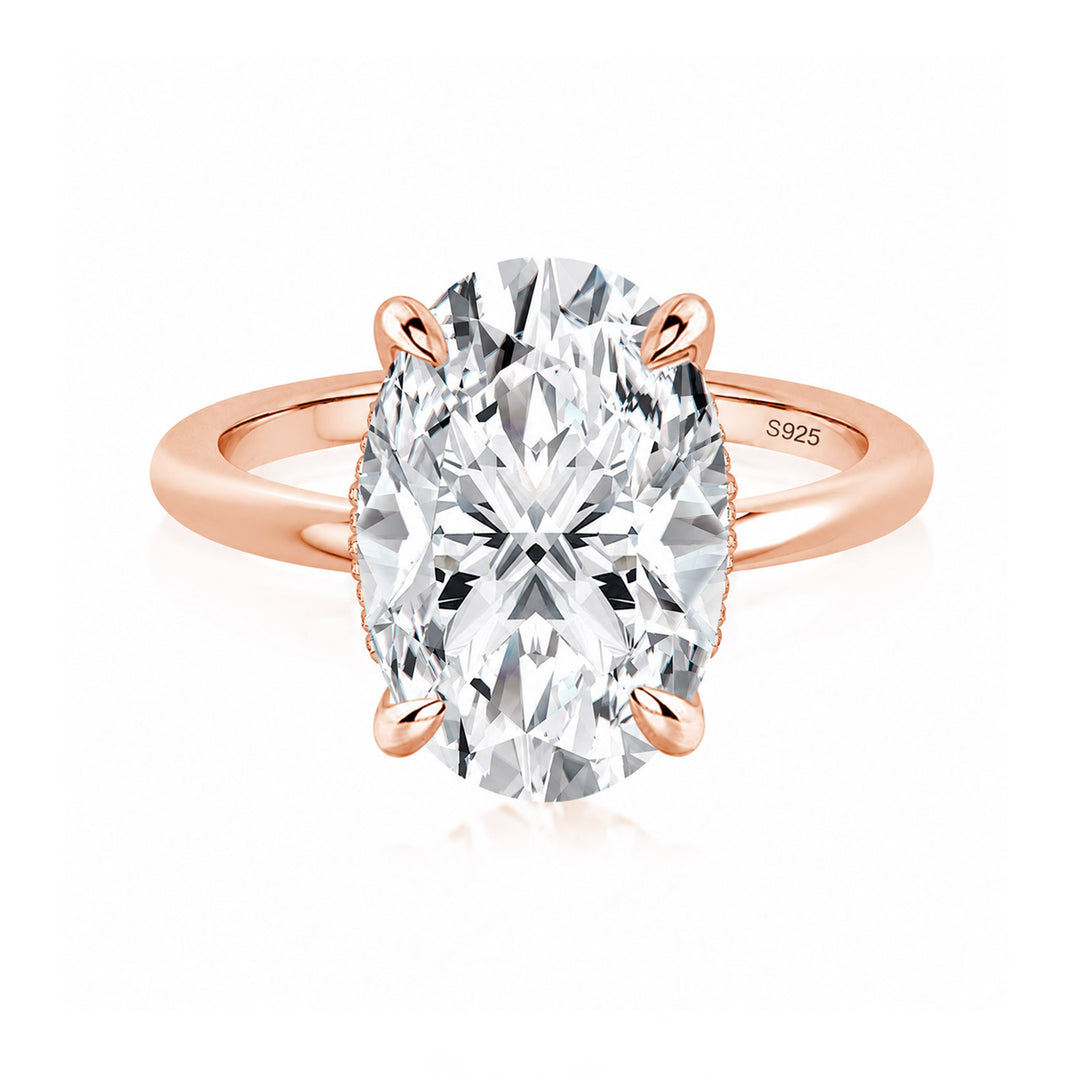 S925 Moissanite 5.5 Ct Solitaire Oval Cut Rose Gold Engagement Ring For Women