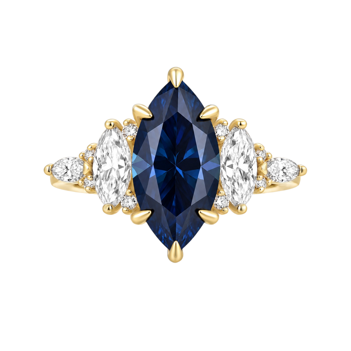 Moissanite 3.0Ct Blue Marquise Vintage Three-Stone Ring