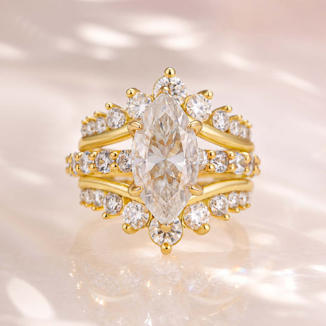 S925 Moissanite 3.0CT Marquise Cut Enhancer Ring With 1.7Ct Band In 18K Yellow Gold Plated Sterling Silver