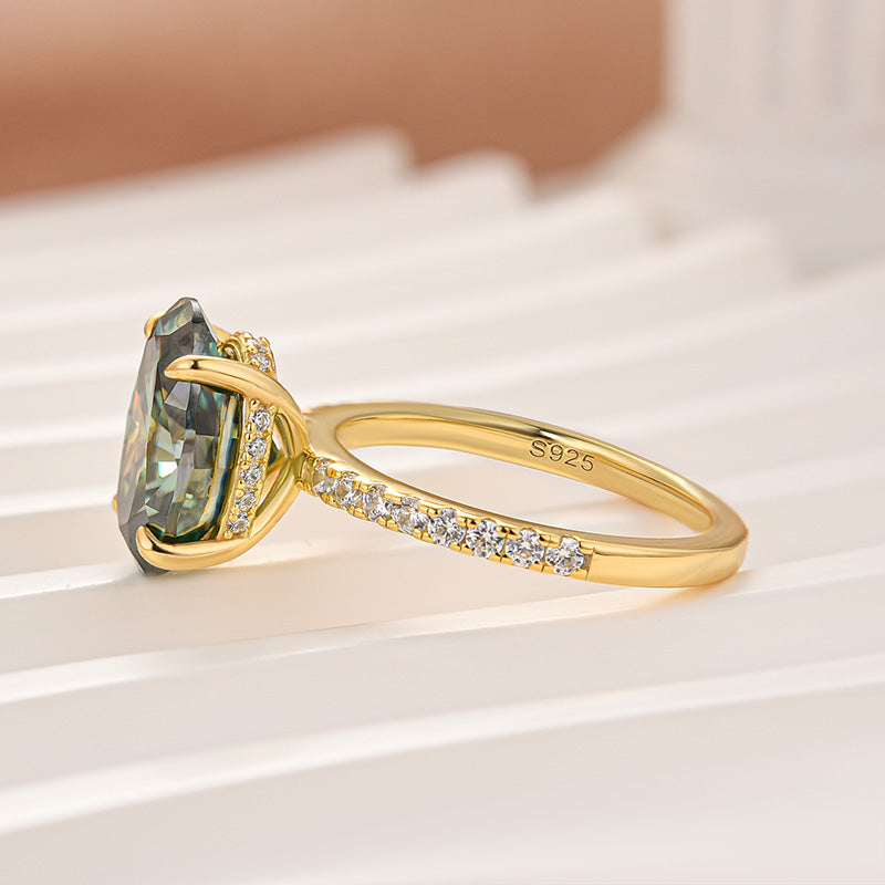 Moissanite 4.0Ct Oval Cut Turquoise Hidden Halo Engagement Ring in Sterling Silver