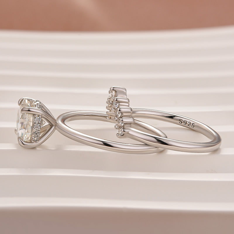 Rodiffy Moissanite 2.0 Ct Round Cut White Gold Wedding Ring Set