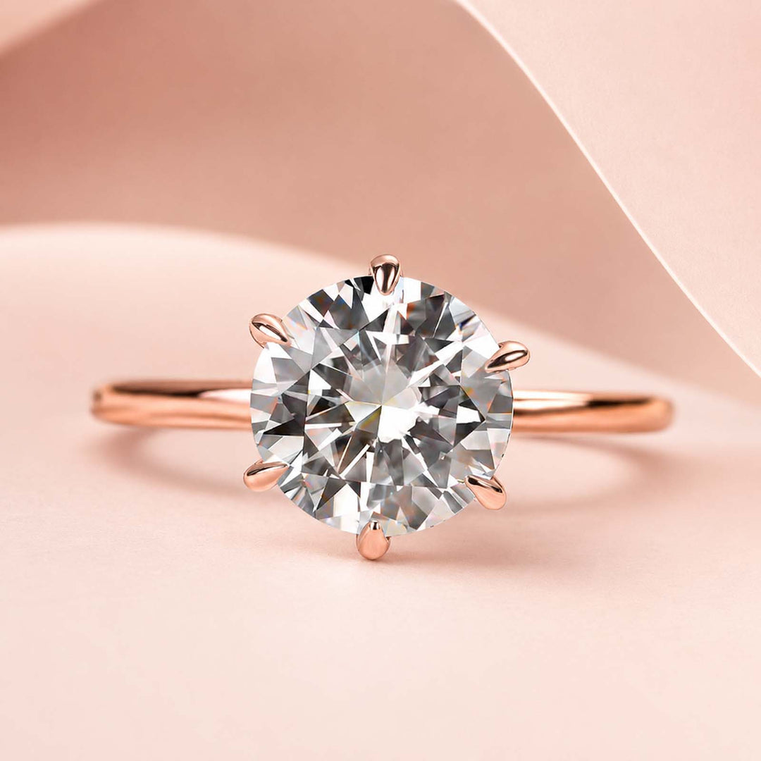 Rodiffy Moissanite 2.0 Ct Round Cut 6 Prong Rose Gold Engagement Ring