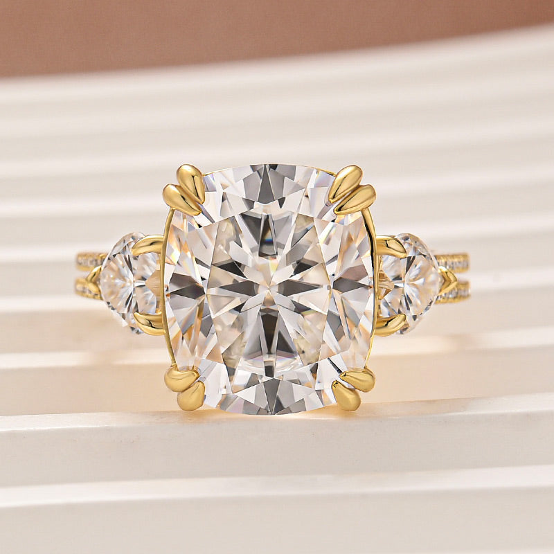 Moissanite 6.0Ct Cushion Cut Three Stone Engagement Ring In Sterling Silver