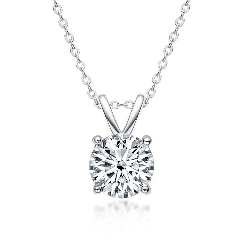 Rodiffy Moissanite 1.0 Ct Round Cut White Gold 4 Prong Pendant Necklace