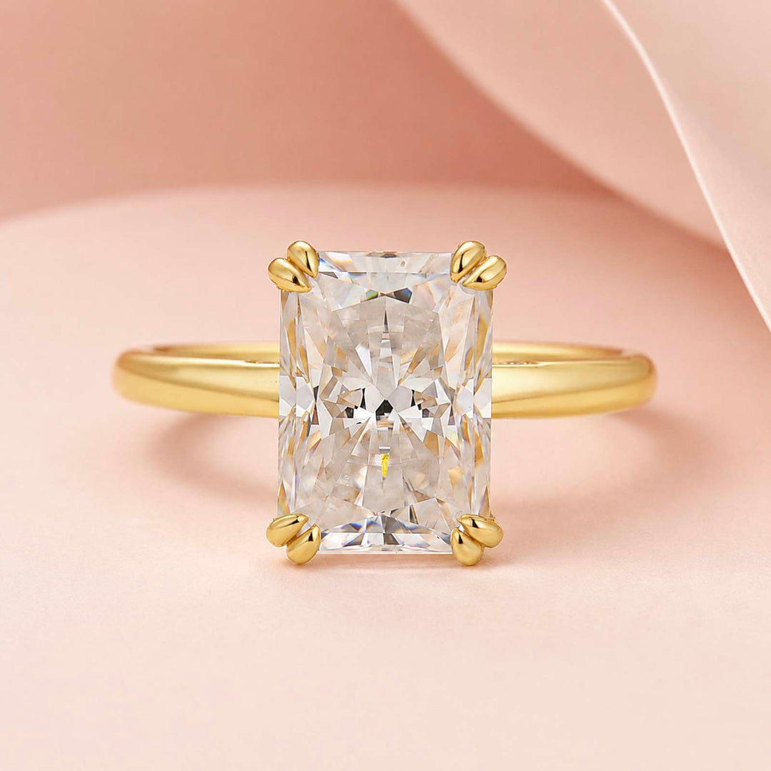 S925 Moissanite 3.5Ct Radiant Cut Hidden Halo Engagement Ring 18K Yellow Gold Plated Promise Wedding Ring For Women