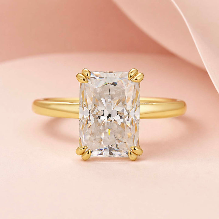S925 Moissanite 3.5Ct Radiant Cut Hidden Halo Engagement Ring 18K Yellow Gold Plated Promise Wedding Ring For Women