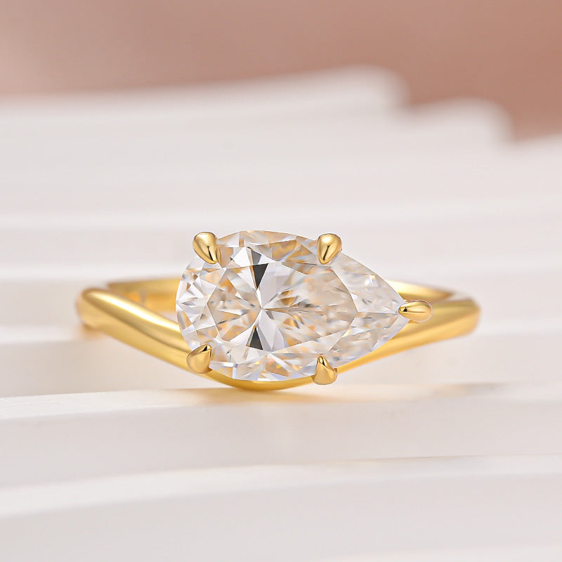 2.5Ct East-West Pear Cut Moissanite Ring in S925 Sterling Silver