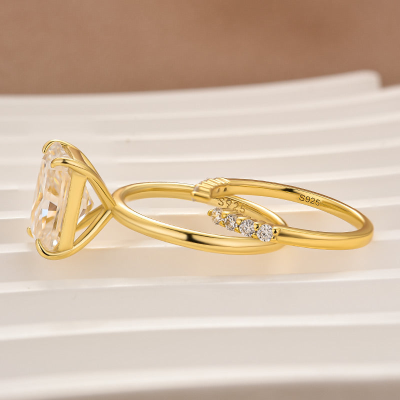 Moissanite 4.5 Ct Radiant Cut Yellow Gold Engagement Ring with Open Wedding Band