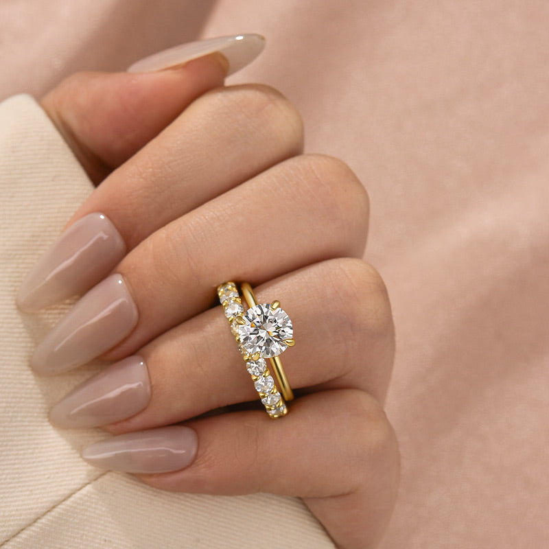 Moissanite S925 2.0Ct/4.0Ct Round Cut White Gold/Yellow Gold Wedding Ring Set