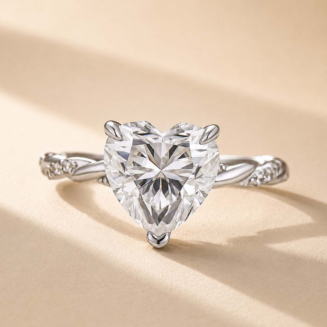 S925 Elegant Moissanite 3.0Ct Heart Cut Twist Romantic Everyday Wearable Ring For Date Nights