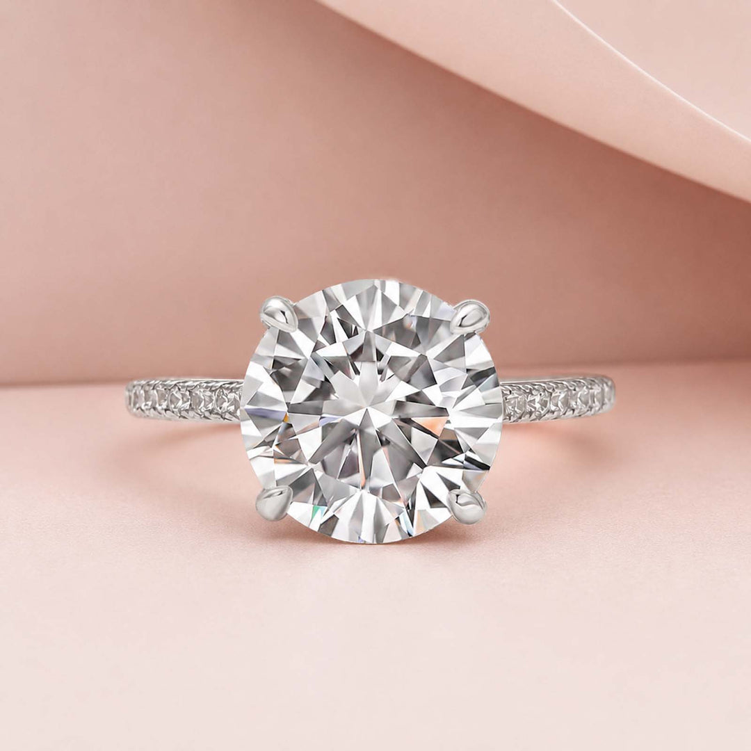 Moissanite 4.0 Ct Round White Gold Pave Engagement Ring