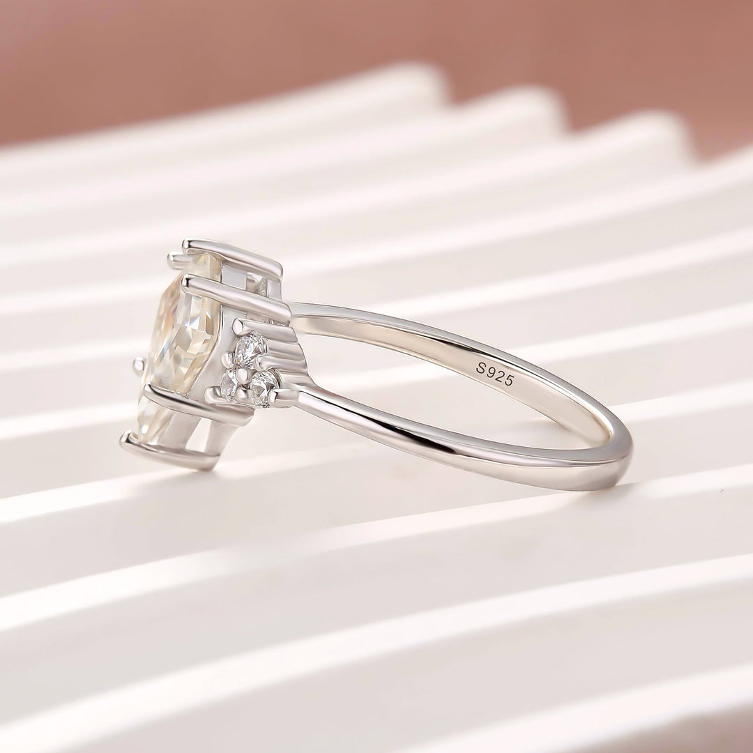 Moissanite 2.2Ct Kite Cut Side Stones Engagement Ring In Sterling Silver