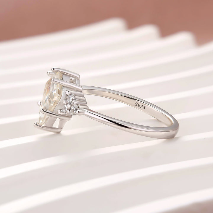 Moissanite 2.2Ct Kite Cut Side Stones Engagement Ring In Sterling Silver