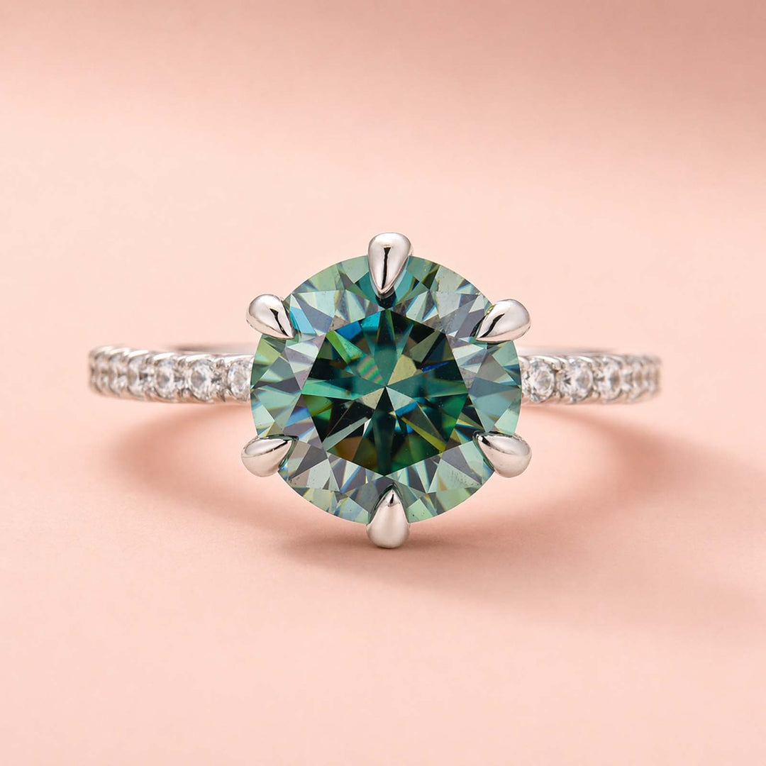 Rodiffy Moissanite 3.0Ct Round Cut 6 Prong White Gold Promise Rings For Women