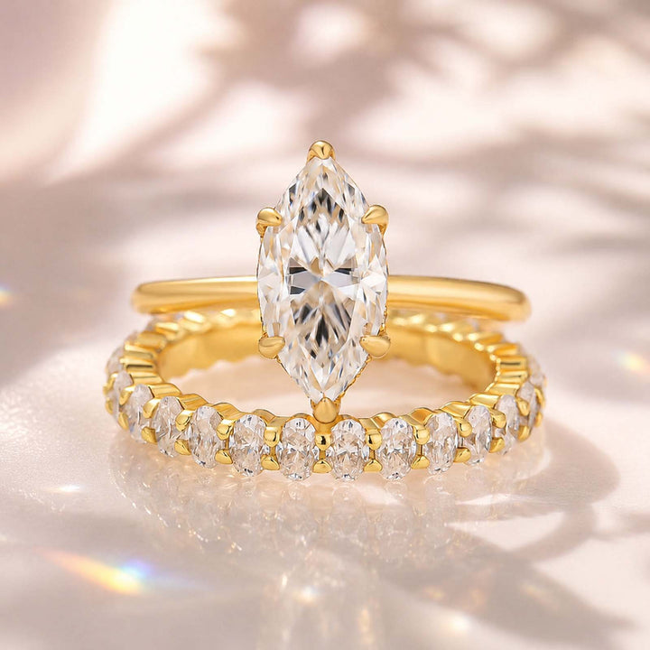 S925 Moissanite 2Ct Marquise Cut Engagement Ring With 3.0Ct Oval Full Pave Band Bridal Ring Set For Everyday Wear