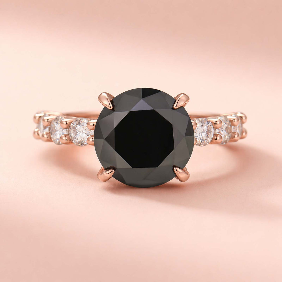 Rodiffy Black Moissanite Stone 4.0 Ct Round Cut Rose Gold Engagement Ring