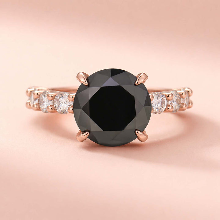Rodiffy Black Moissanite Stone 4.0 Ct Round Cut Rose Gold Engagement Ring