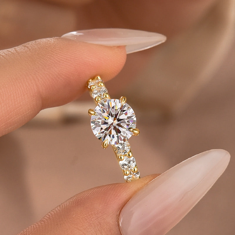 Rodiffy Moissanite 2.0Ct~4.0 Ct Round Yellow Gold Engagement Ring