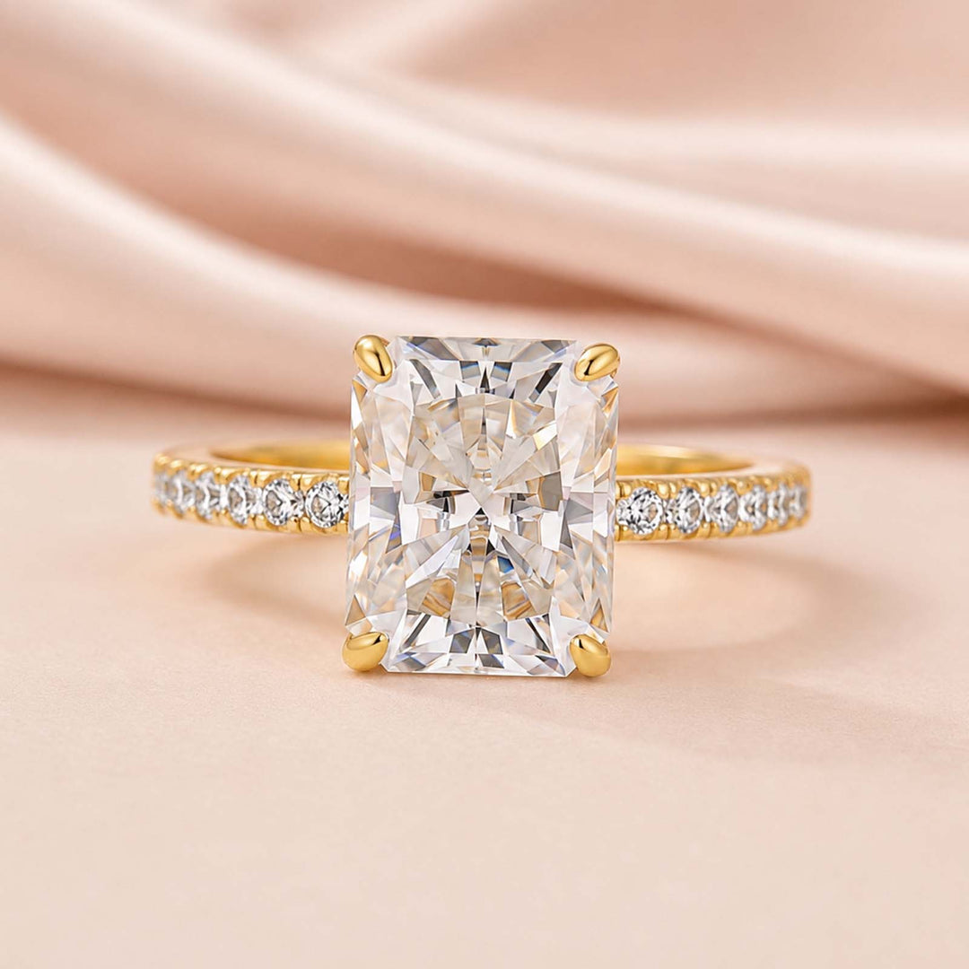 Rodiffy Moissanite 2.0 Ct~4.0 Ct Radiant Cut Yellow Gold Engagement Ring For Women