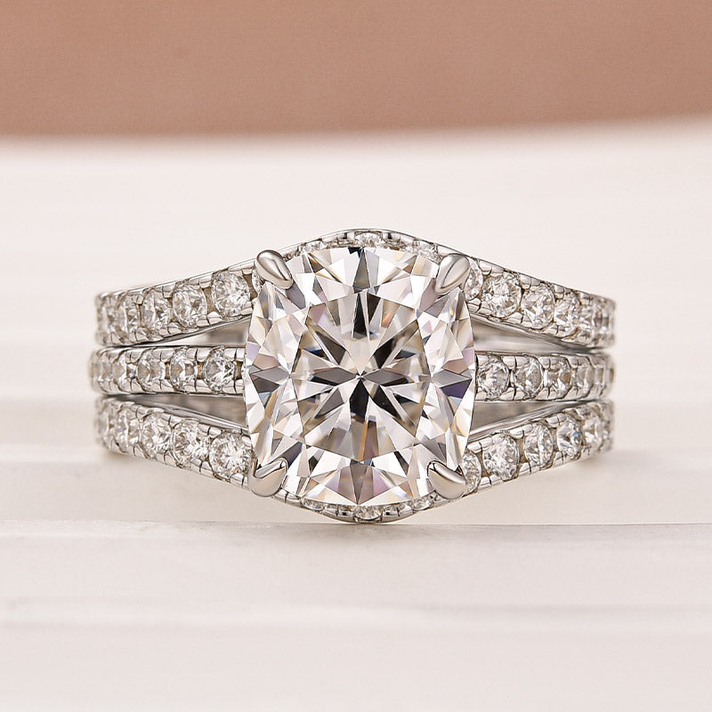 Moissanite 3.0Ct Cushion Cut White Gold Wedding Ring with Enhancer Ring