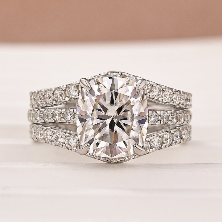 Moissanite 3.0Ct Cushion Cut White Gold Wedding Ring with Enhancer Ring