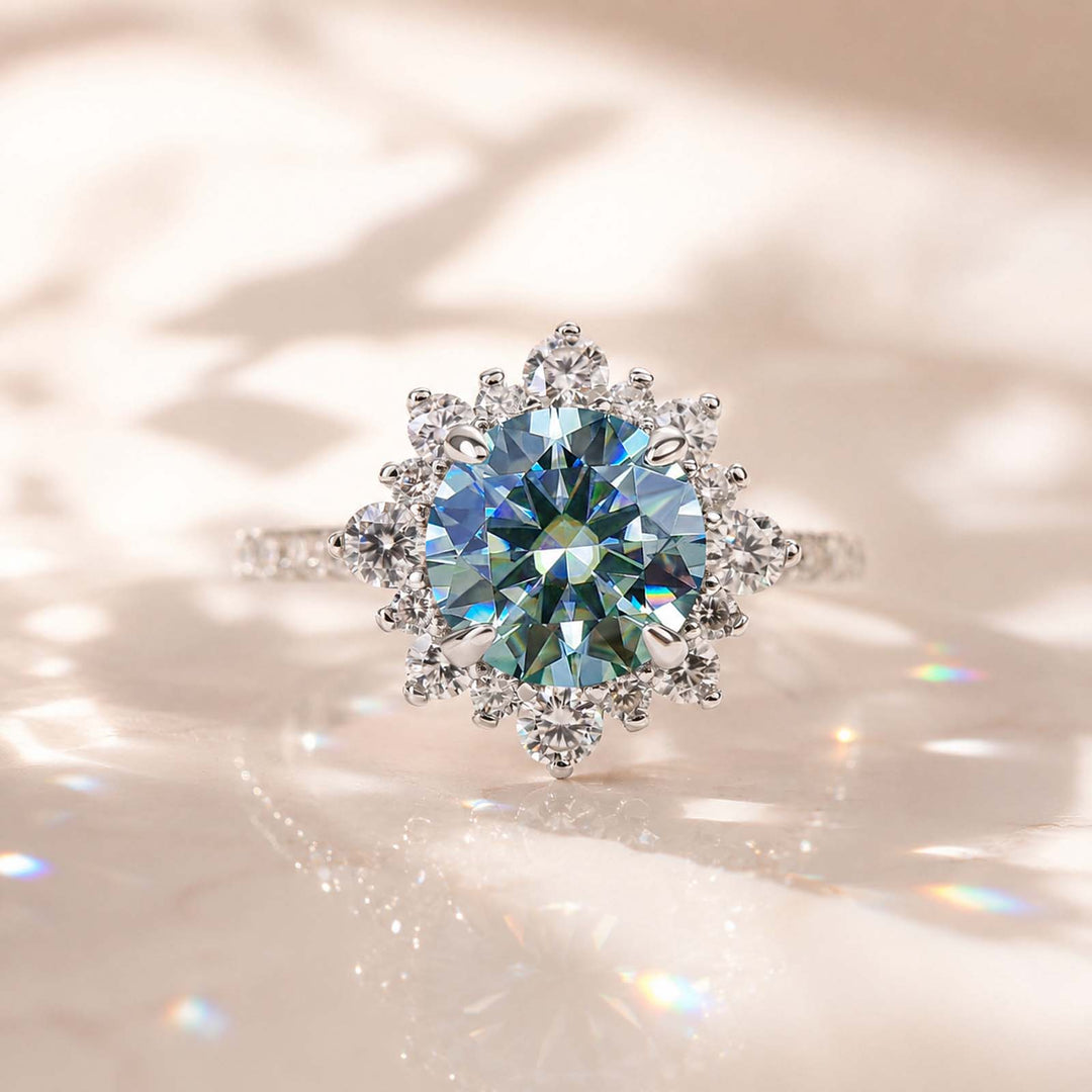 Rodiffy Moissanite 2.0 Ct Turquoise Snowflake Design Travel Ring