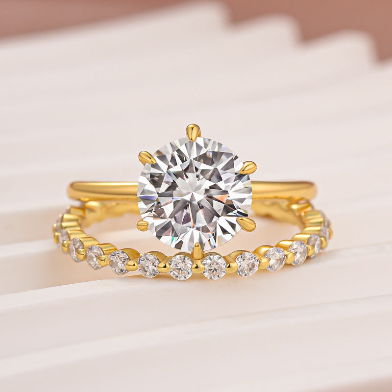 Moissanite 2.0Ct Solitaire Round Cut Engagement Ring with Round Cut Wedding Band