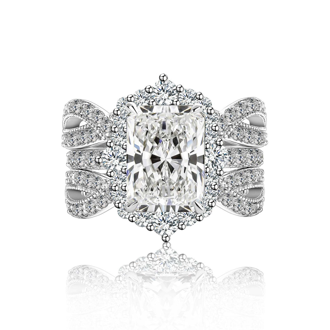 Moissanite 3.0Ct White Gold Halo Radiant Cut Stack Wedding Ring with Enhancer Wedding Band