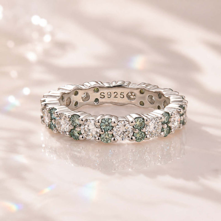 2.5 ct green moissanite full eternity band in S925 silver