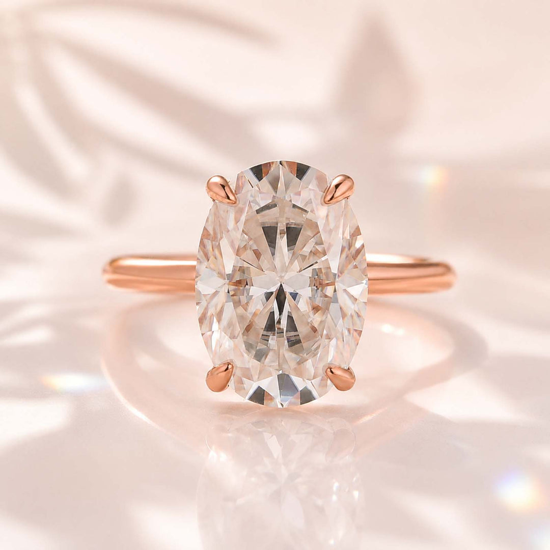 S925 Moissanite 5.5 Ct Solitaire Oval Cut Rose Gold Engagement Ring For Women
