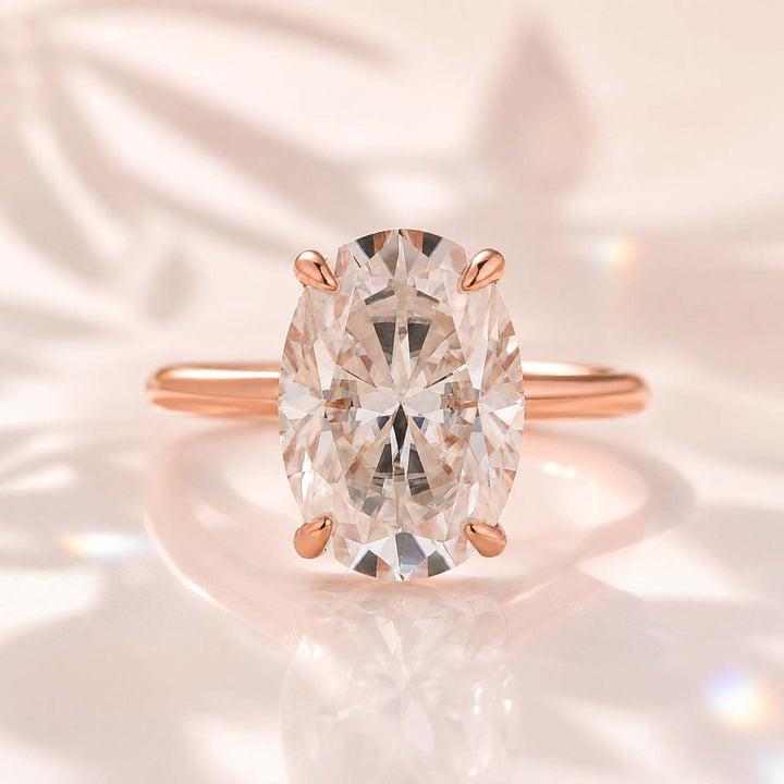 S925 Moissanite 5.5 Ct Solitaire Oval Cut Rose Gold Engagement Ring For Women