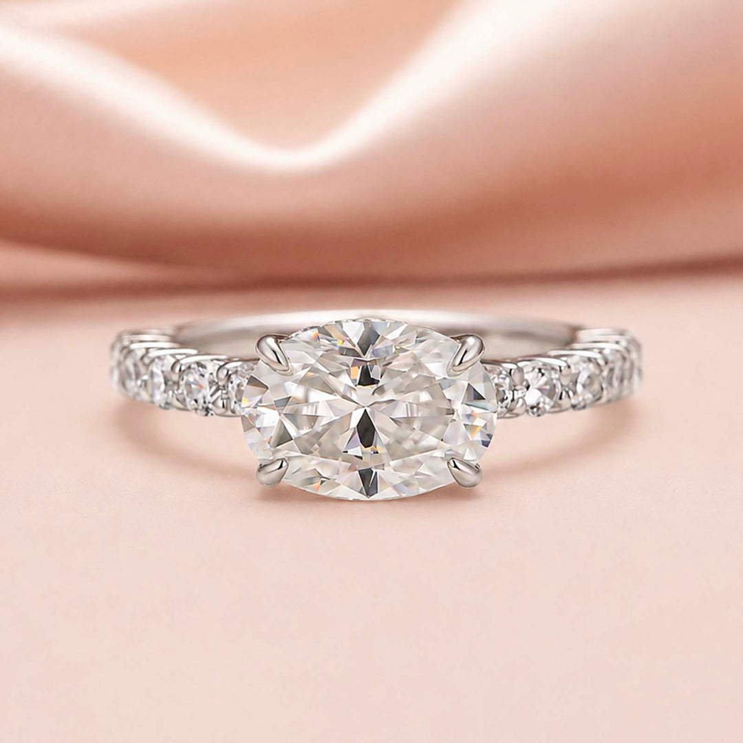 S925 Moissanite 2.25Ct Oval Cut Hidden Halo Engagement Ring in 18K White Gold Sterling Silver