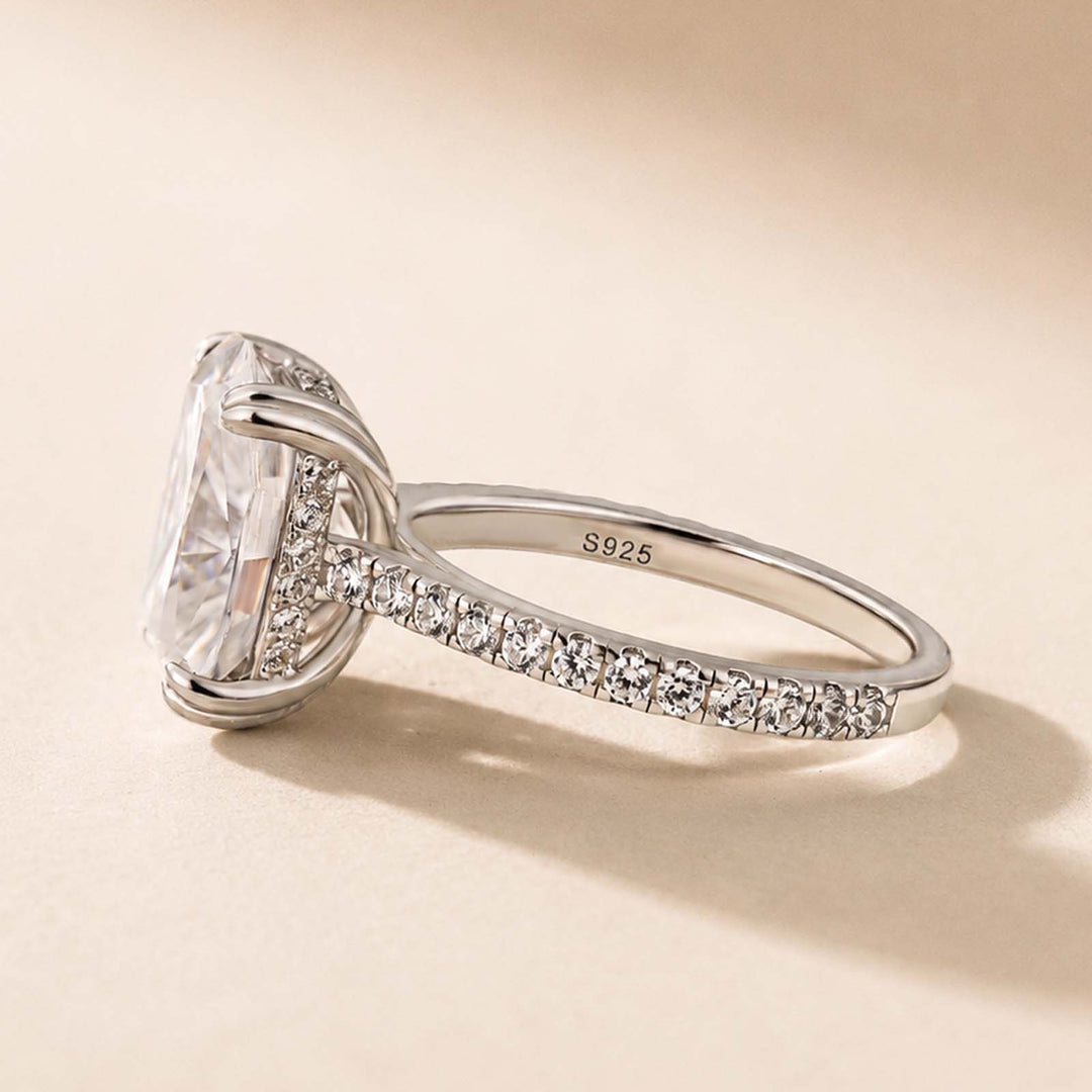 S925 Hidden Halo Moissanite 5.5 Cushion Cut Bold Self Radiance Half Pave Ring