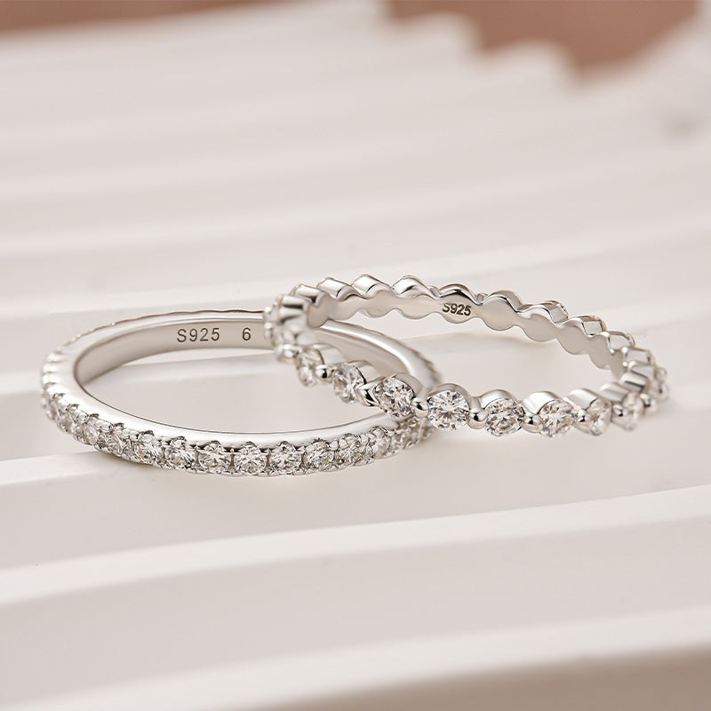 Moissanite Women's Stackable Wedding Band Set In Sterling Silver