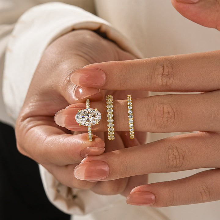 Moissanite 4.0Ct Oval Cut Yellow Gold Bridal Ring Set