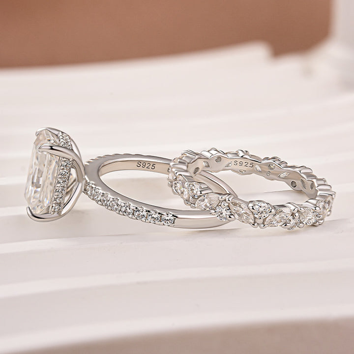 Moissanite 3.5Ct Radiant Cut White Gold Wedding Ring with Round &amp; Marquise Cut Wedding Ring