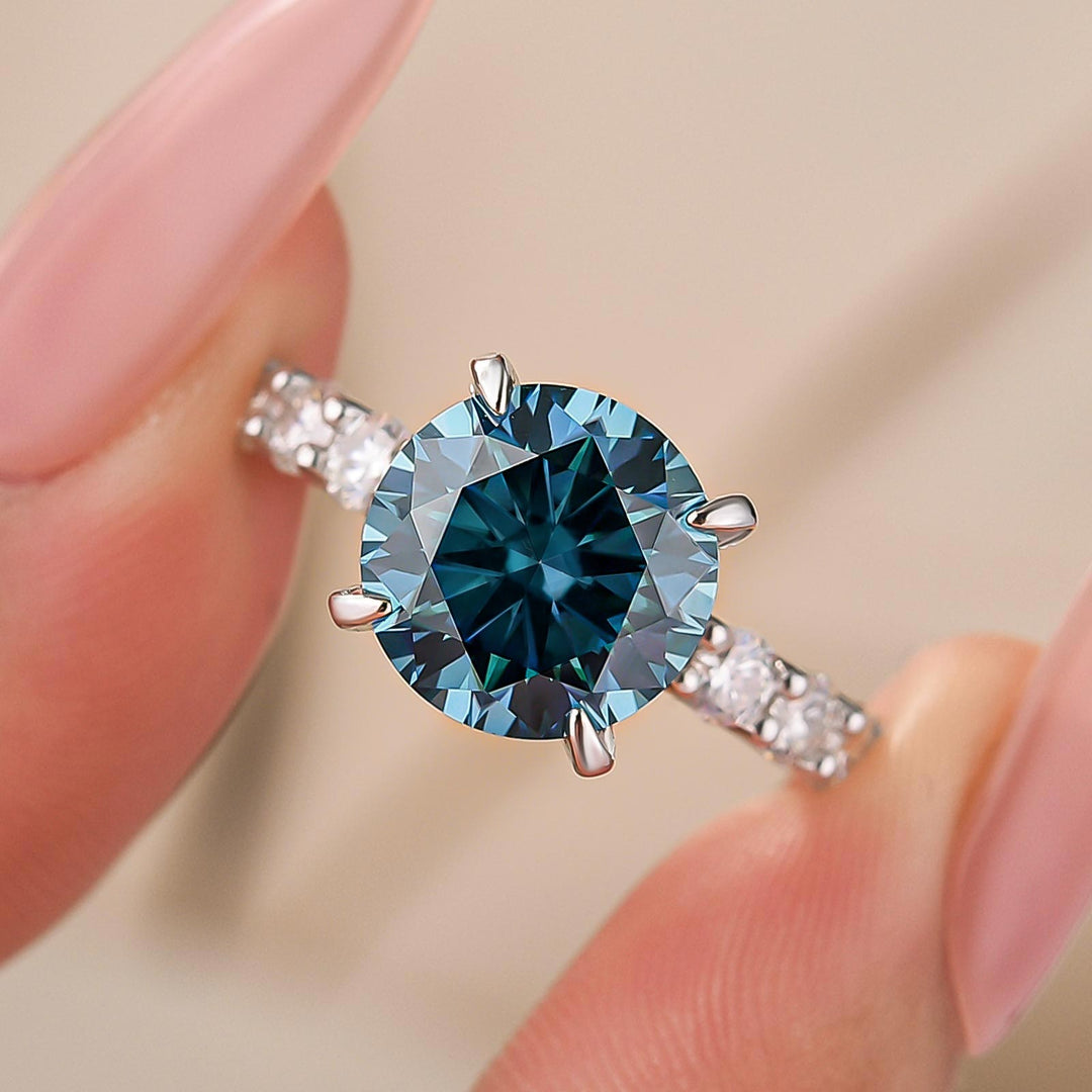 S925 Moissanite 4.0Ct Blue Round Cut White Gold Engagement Ring Travel Ring For Women