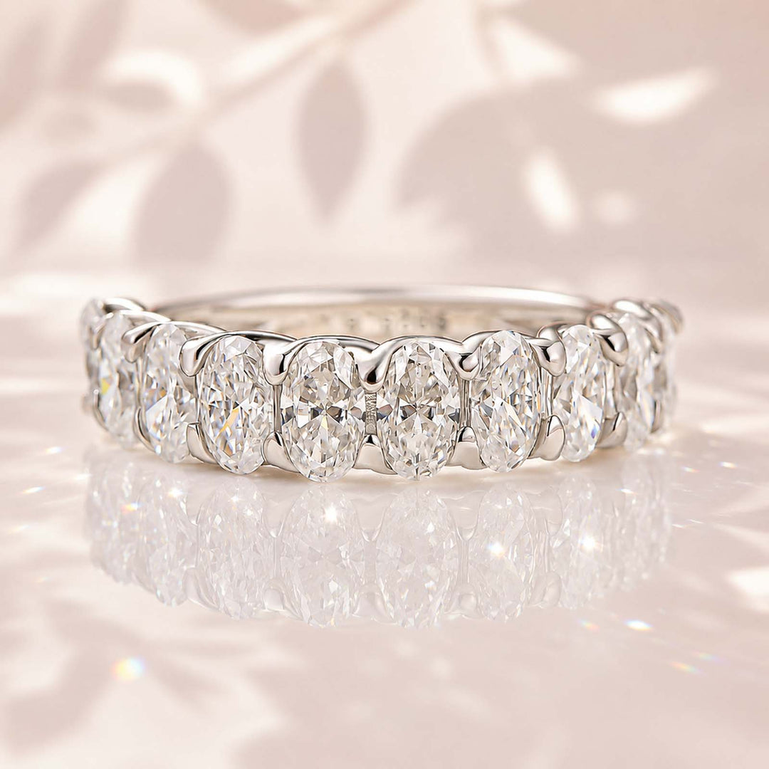 Rodiffy Moissanite 3.0 Ct Oval Cut Half White Gold Wedding Band